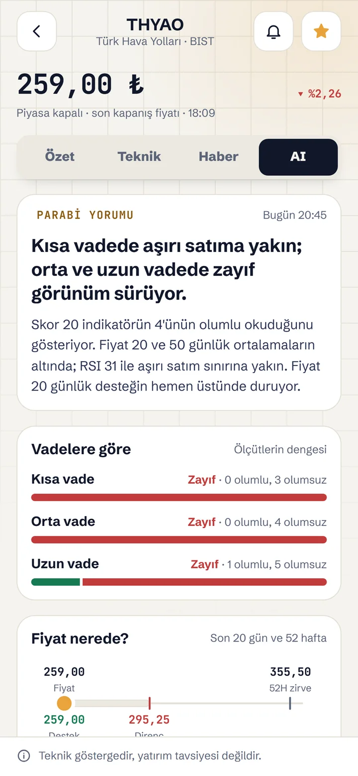 Parabi yorumu ekranı